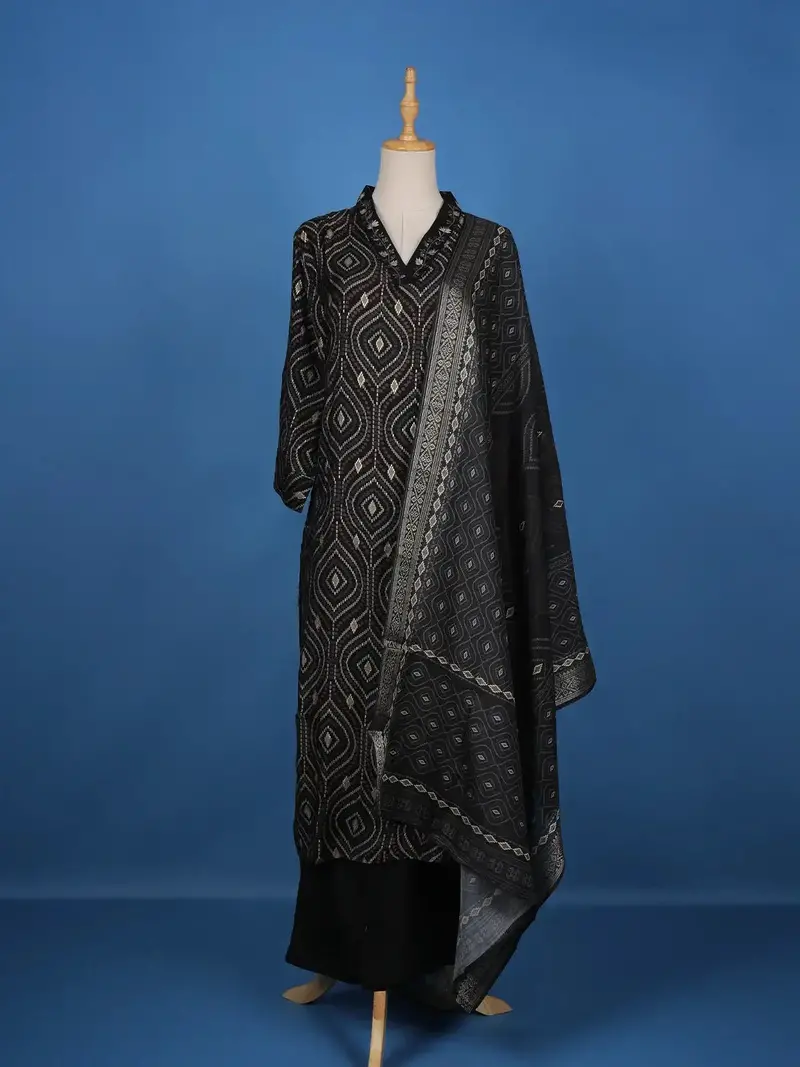 Black Abstract Designed Cotton Salwar Suit 1