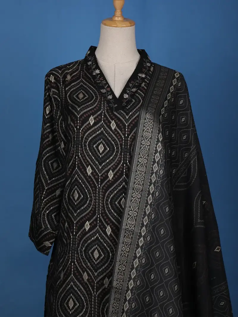 Black Abstract Designed Cotton Salwar Suit 2