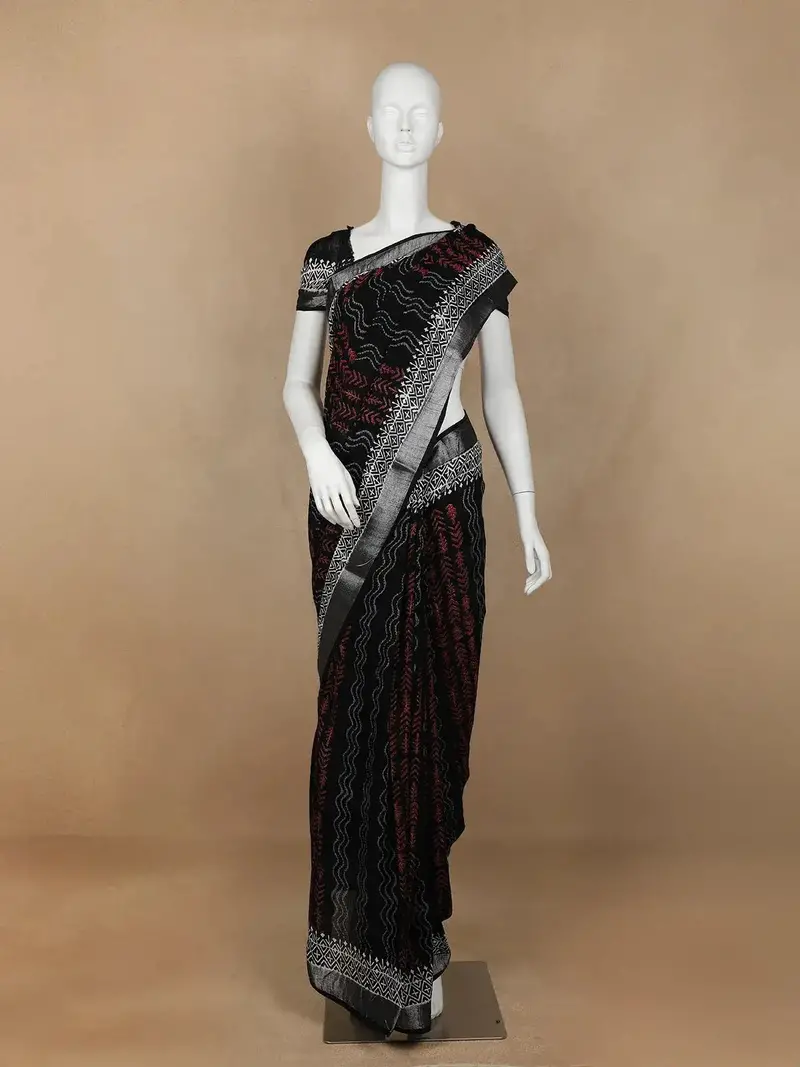 Black Abstract Designed Cotton Saree 1