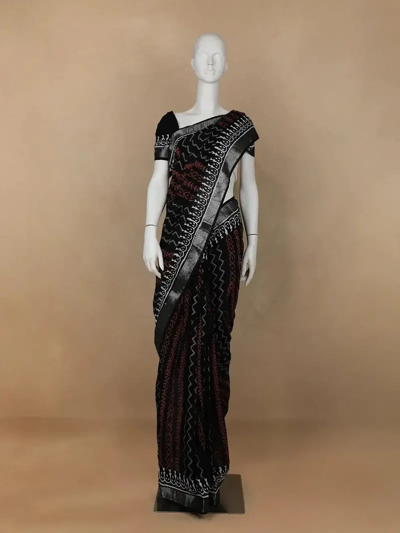 Black Abstract Designed Cotton Saree 1