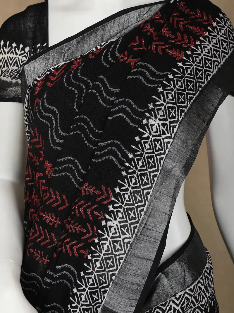 Black Abstract Designed Cotton Saree 2