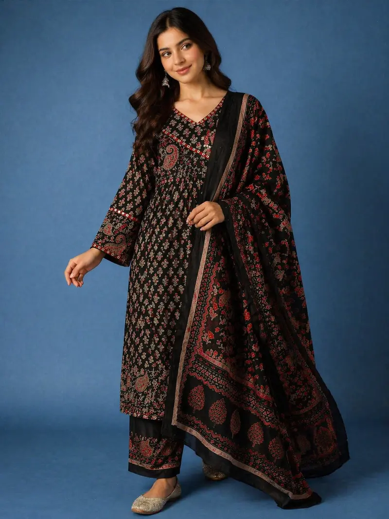 Black Ajrakh Design Printed Cotton Salwar Suit 1