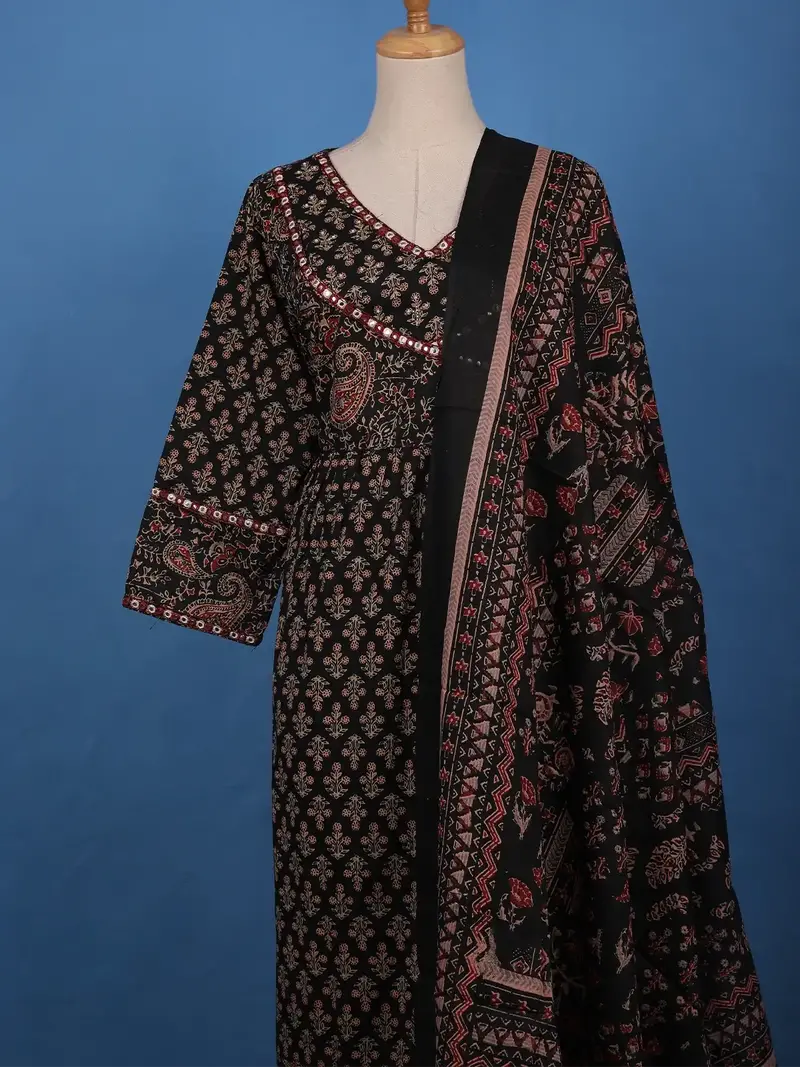 Black Ajrakh Design Printed Cotton Salwar Suit 3