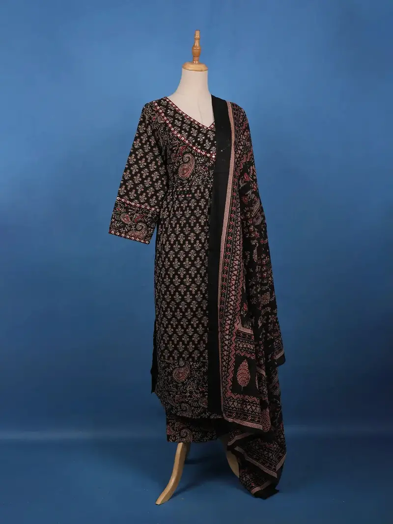Black Ajrakh Design Printed Cotton Salwar Suit 5