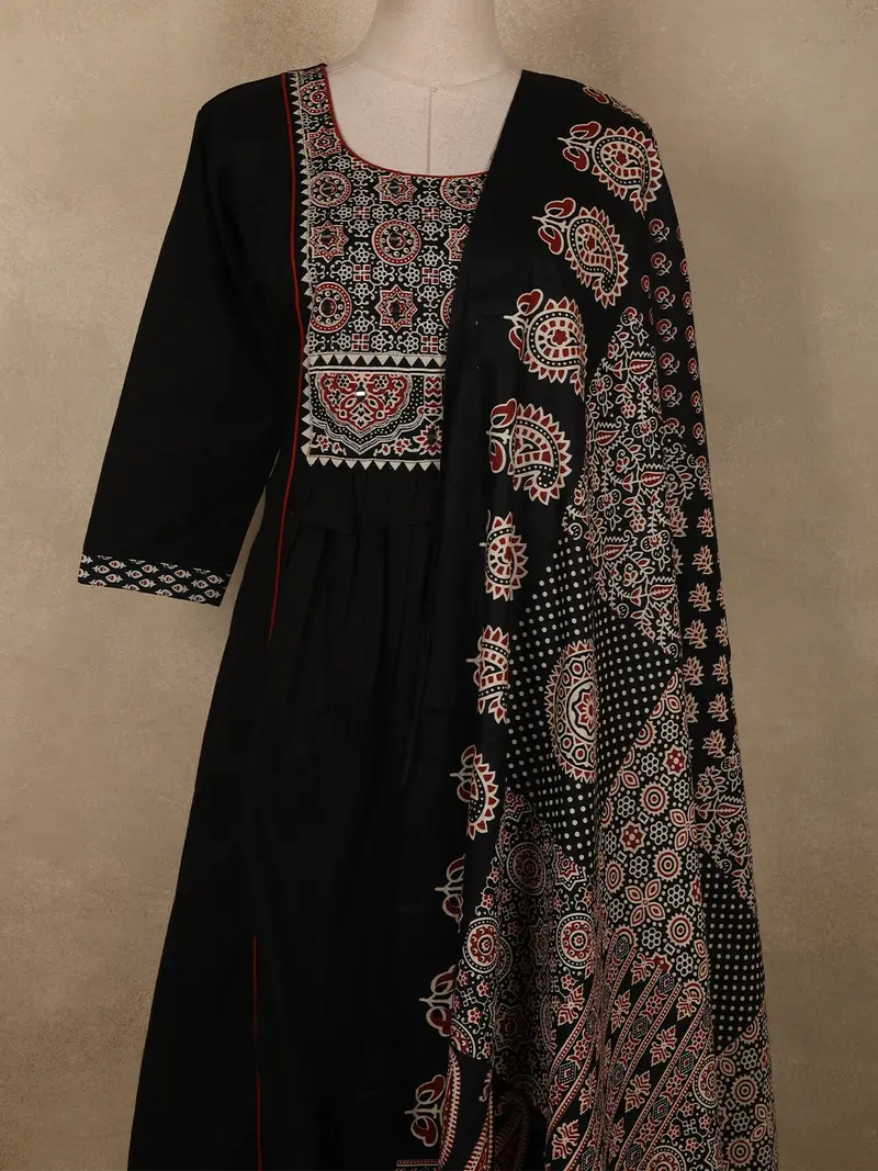 Black Ajrakh Printed Design Cotton Salwar Suit With Dupatta 2