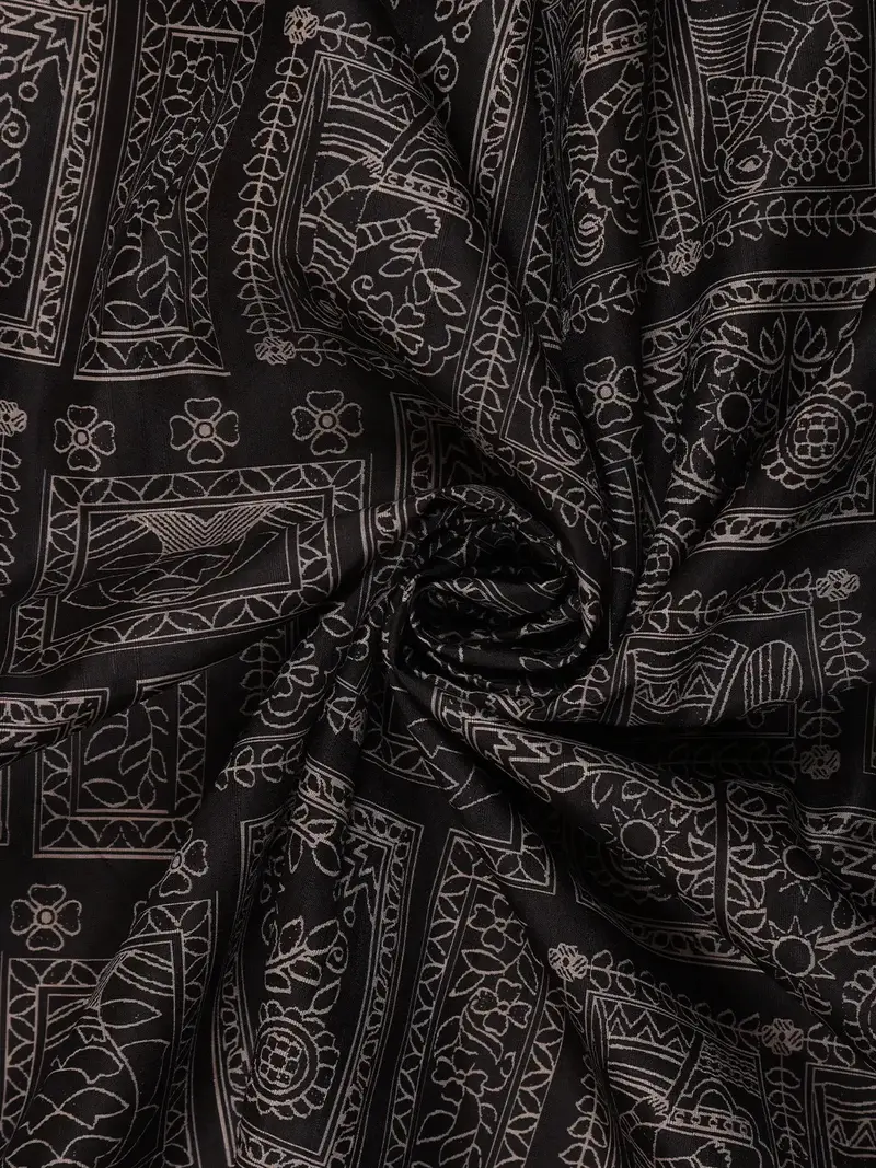 Black And Beige Kalamkari Print Semi Silk Saree 2