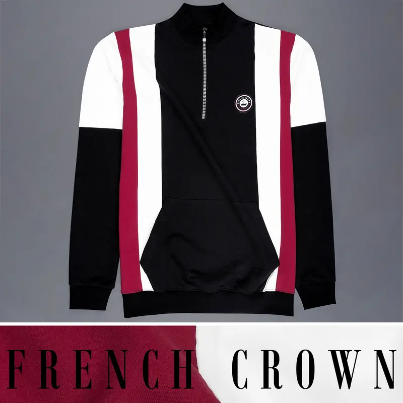 Black And Claret Red Colourblock Sweatshirt 1