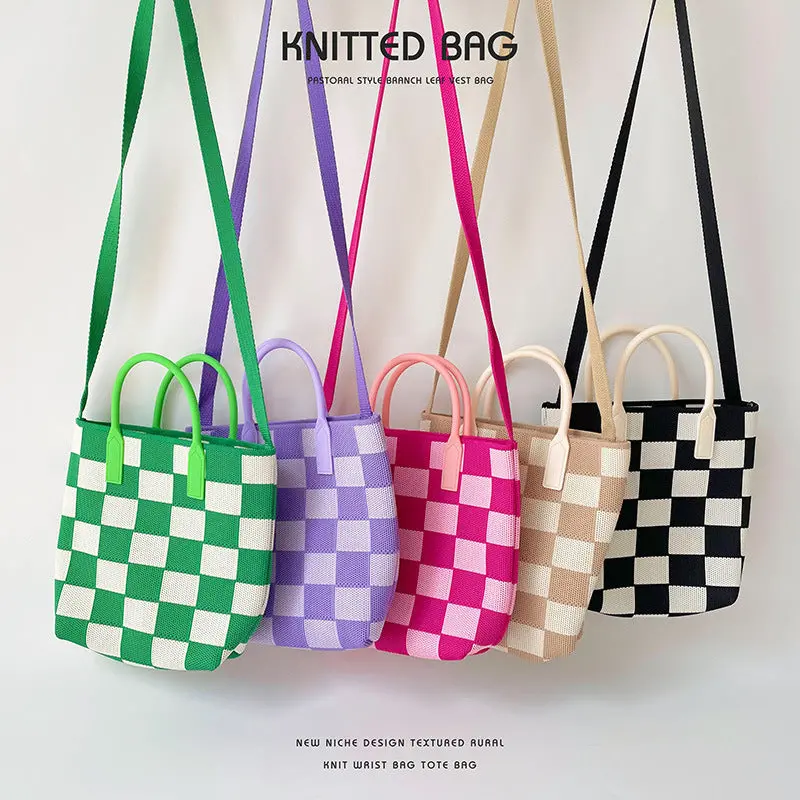 Black And White Checkerboard Knit Tote 1