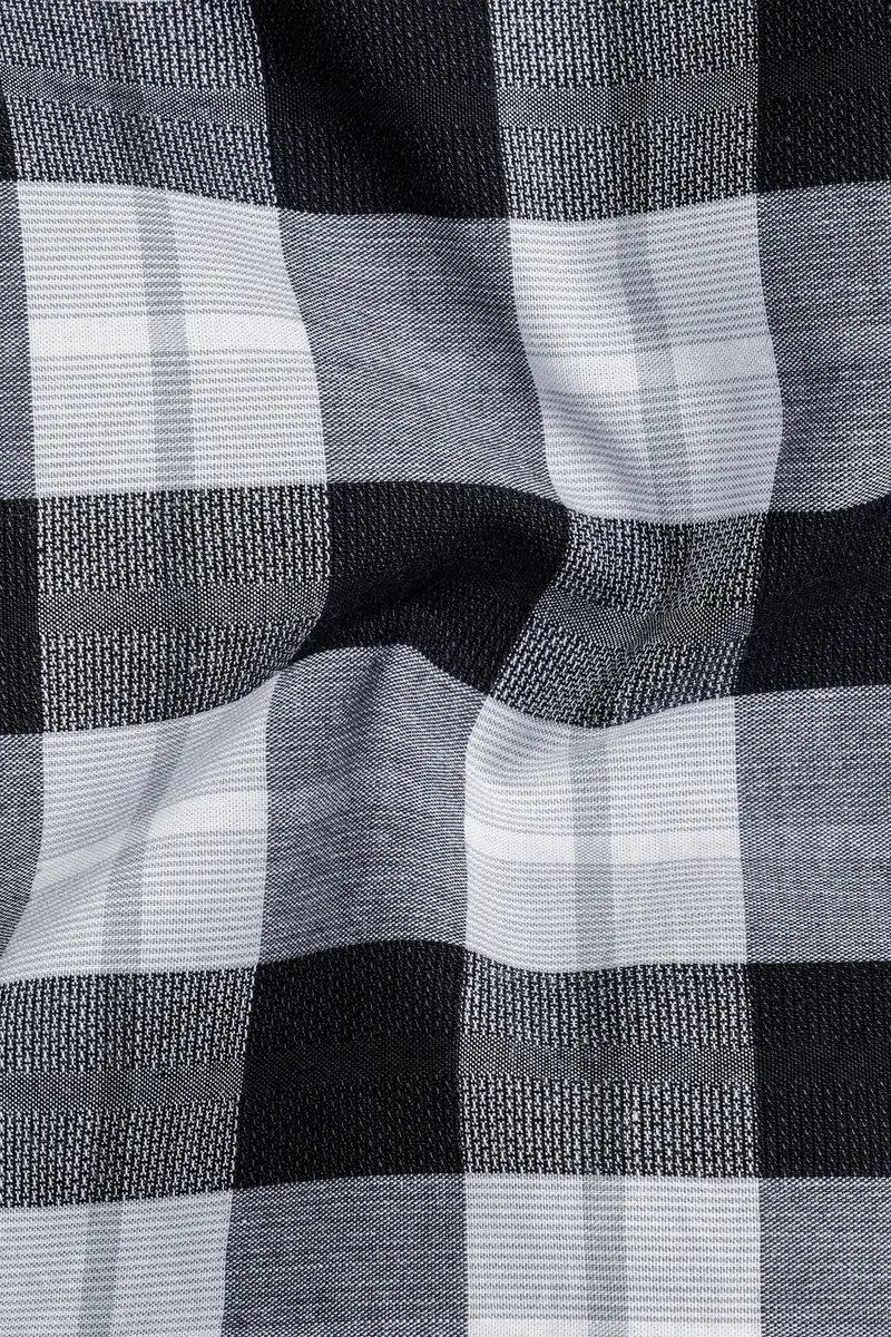 Black And White Checkered Dobby Textured Premium Giza Cotton Shirt 3