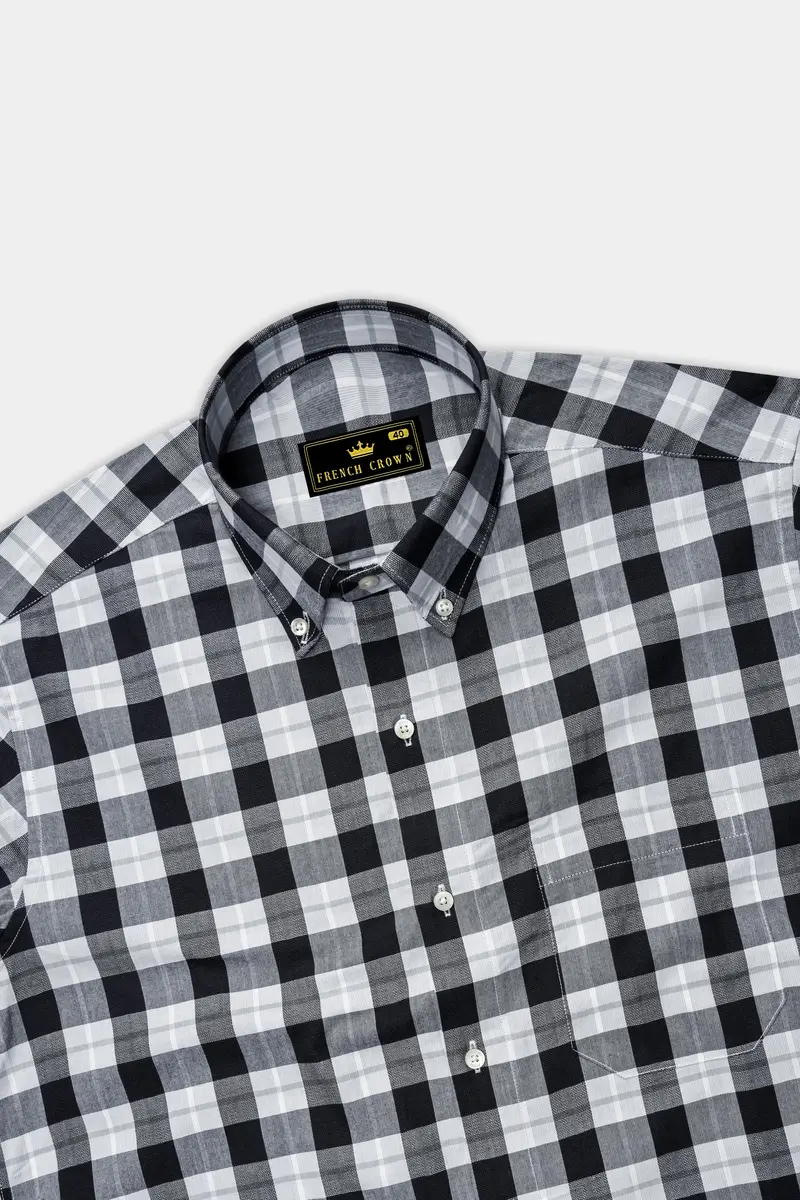 Black And White Checkered Dobby Textured Premium Giza Cotton Shirt 5