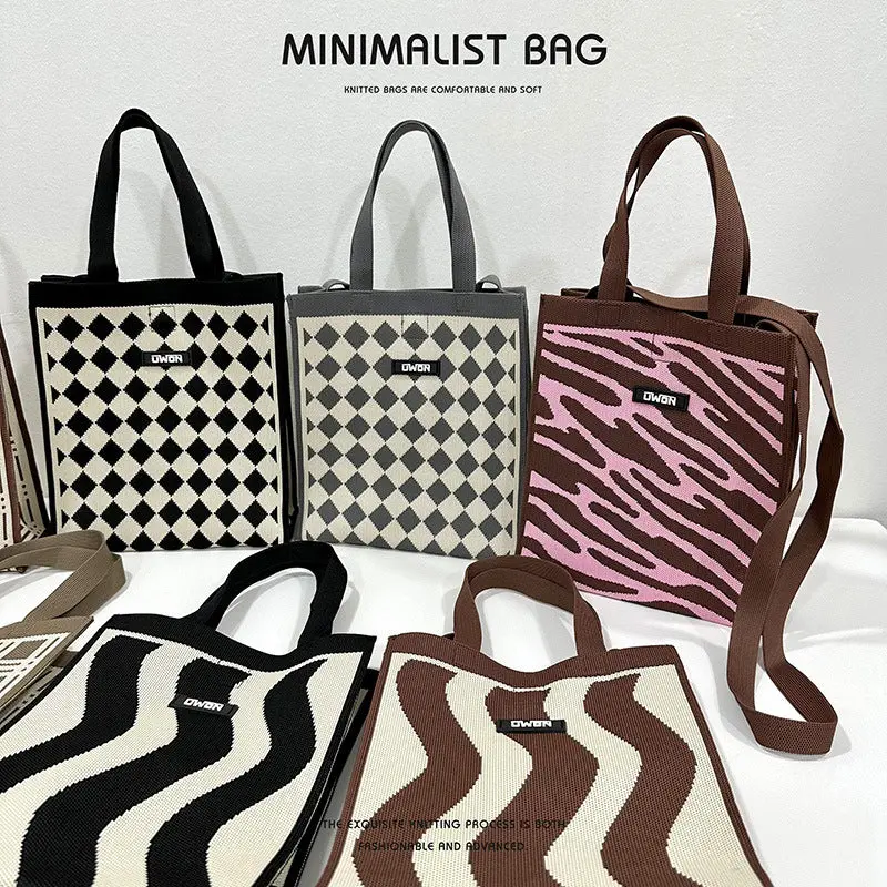 Black And White Diamond Knitted Shoulder Bag 1