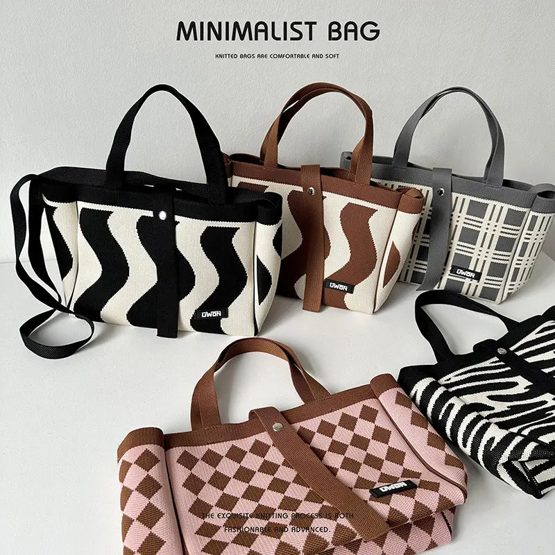 Black And White Diamond Knitted Tote Bag 1