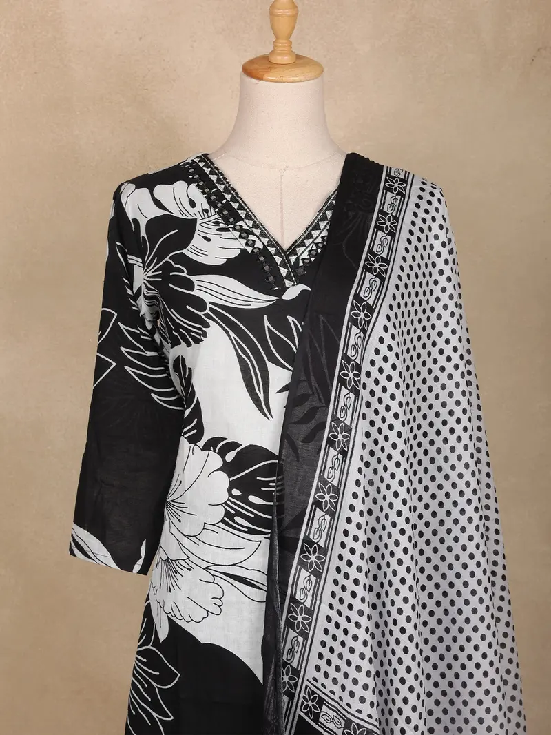 Black And White Floral Printed Cotton Salwar 2