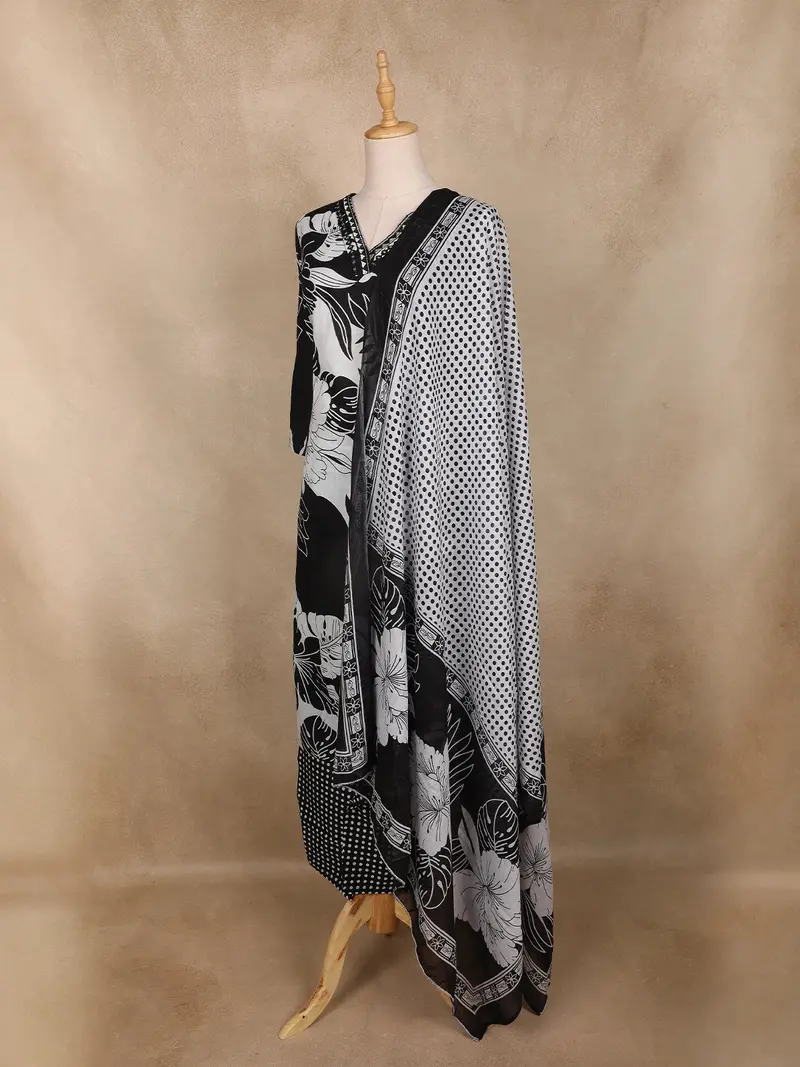 Black And White Floral Printed Cotton Salwar 3
