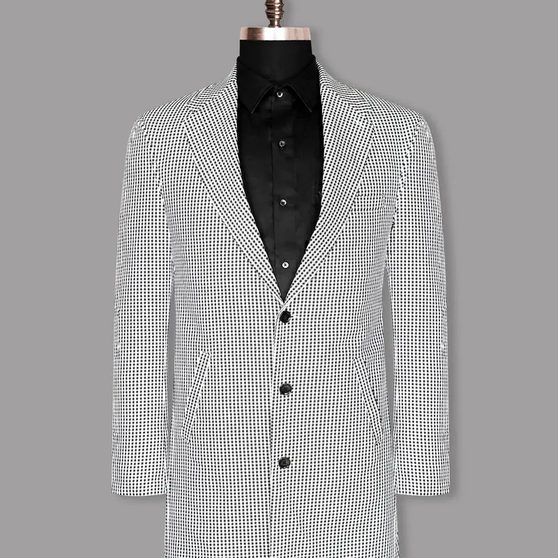 Black And White Gingham Premium Cotton Trench Coat 1