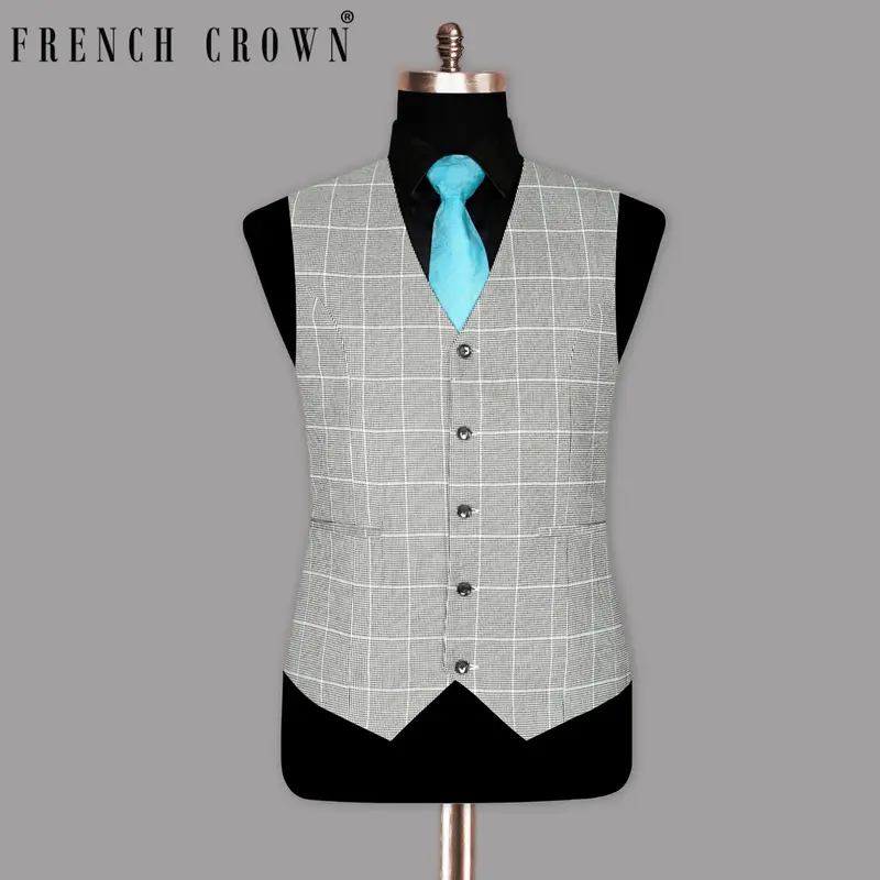 Black And White Houndstooth Windowpane Stretchable Traveler Waistcoat 1