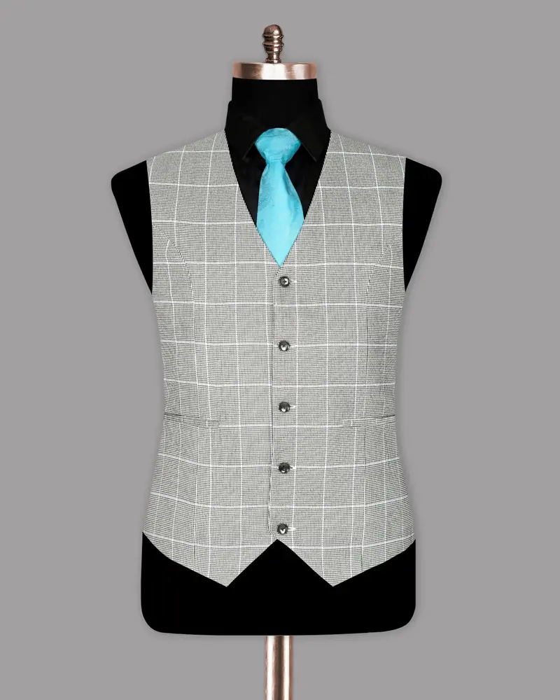 Black And White Houndstooth Windowpane Stretchable Traveler Waistcoat 2
