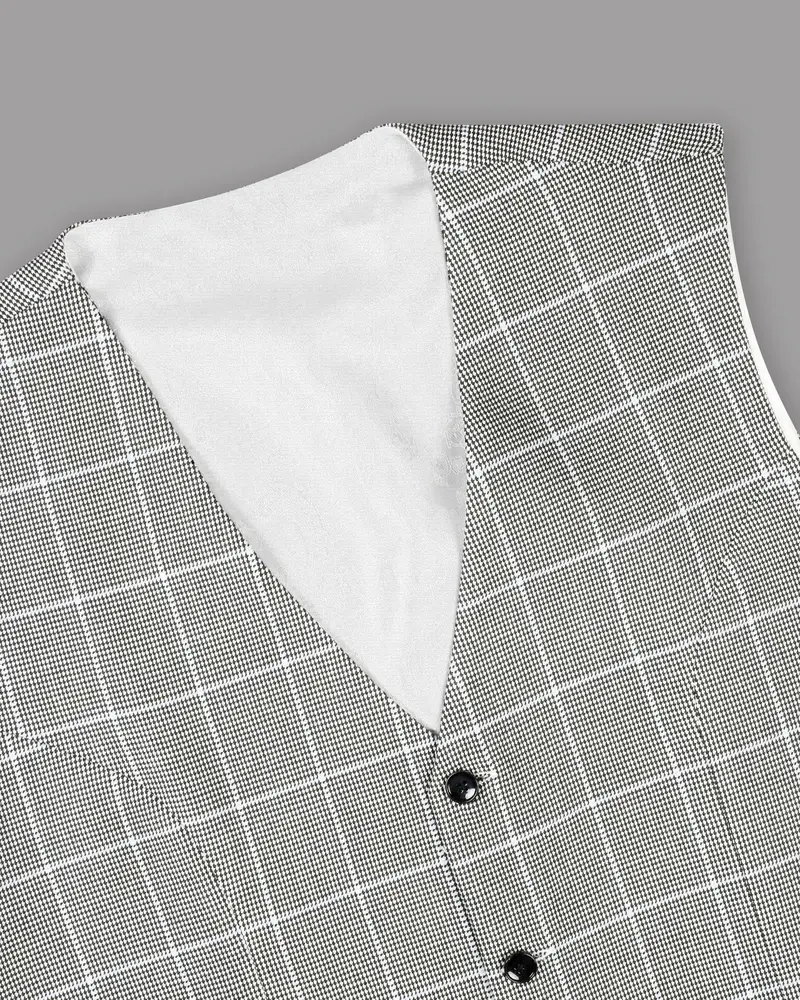 Black And White Houndstooth Windowpane Stretchable Traveler Waistcoat 4