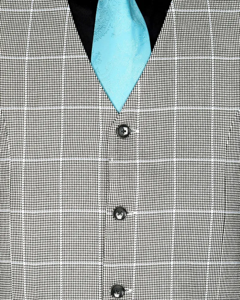 Black And White Houndstooth Windowpane Stretchable Traveler Waistcoat 5