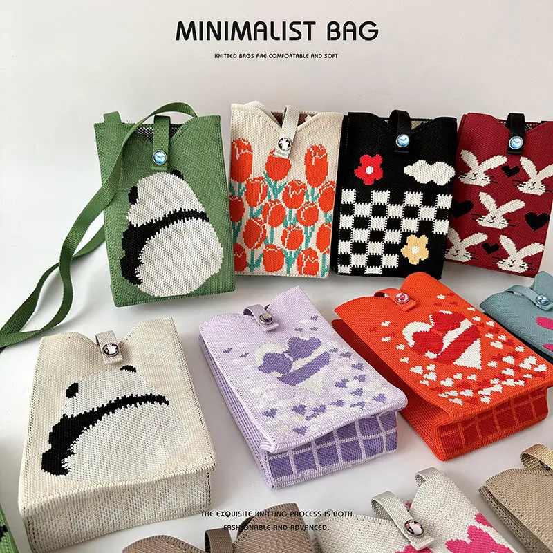 Black And White Panda Mini Phone Knitted Bag 1