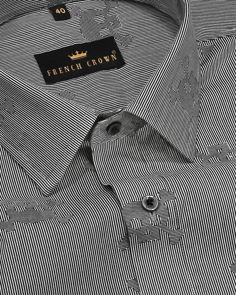 Black And White Striped And Skull Printed Premium Cotton Shirt 1