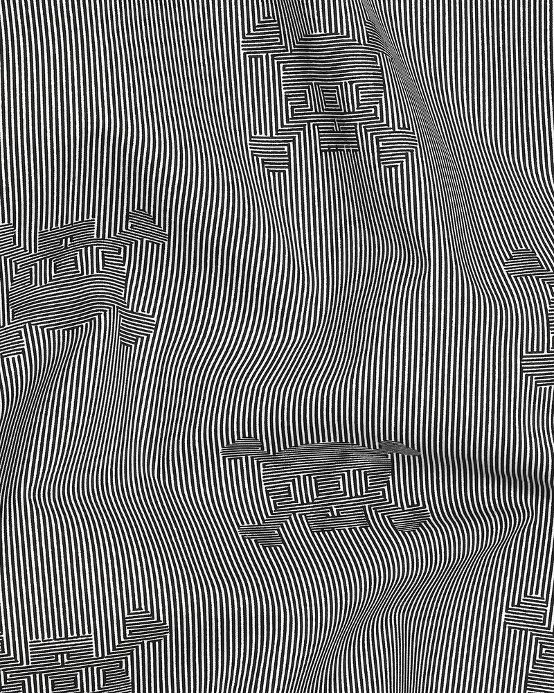 Black And White Striped And Skull Printed Premium Cotton Shirt 2