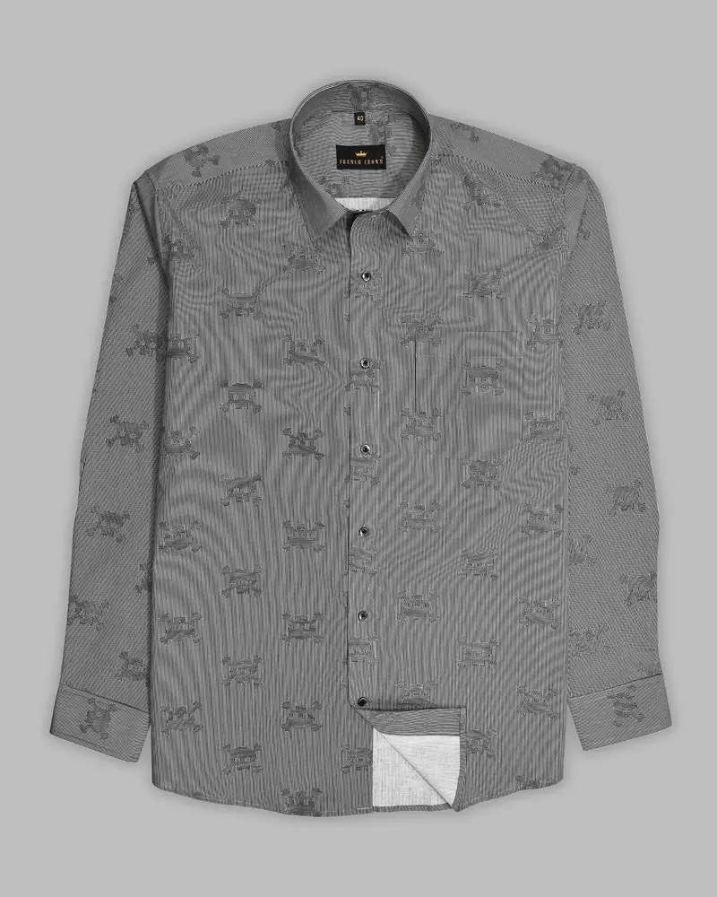 Black And White Striped And Skull Printed Premium Cotton Shirt 5