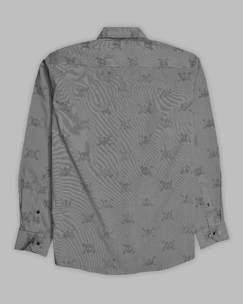 Black And White Striped And Skull Printed Premium Cotton Shirt 6