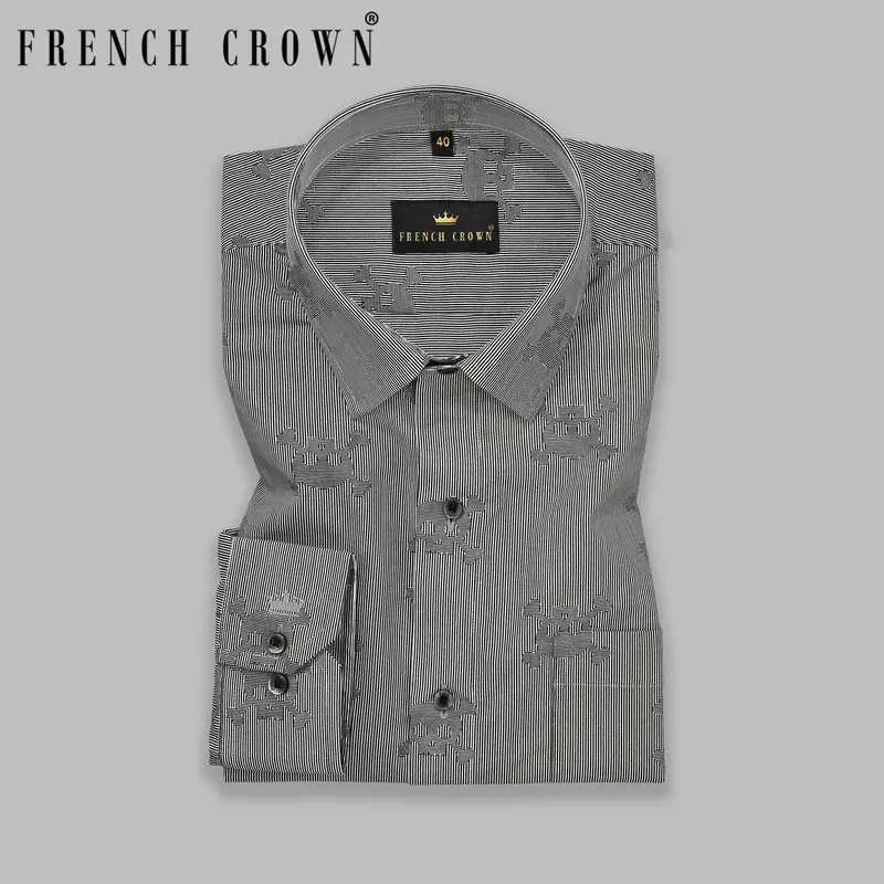 Black And White Striped And Skull Printed Premium Cotton Shirt 9