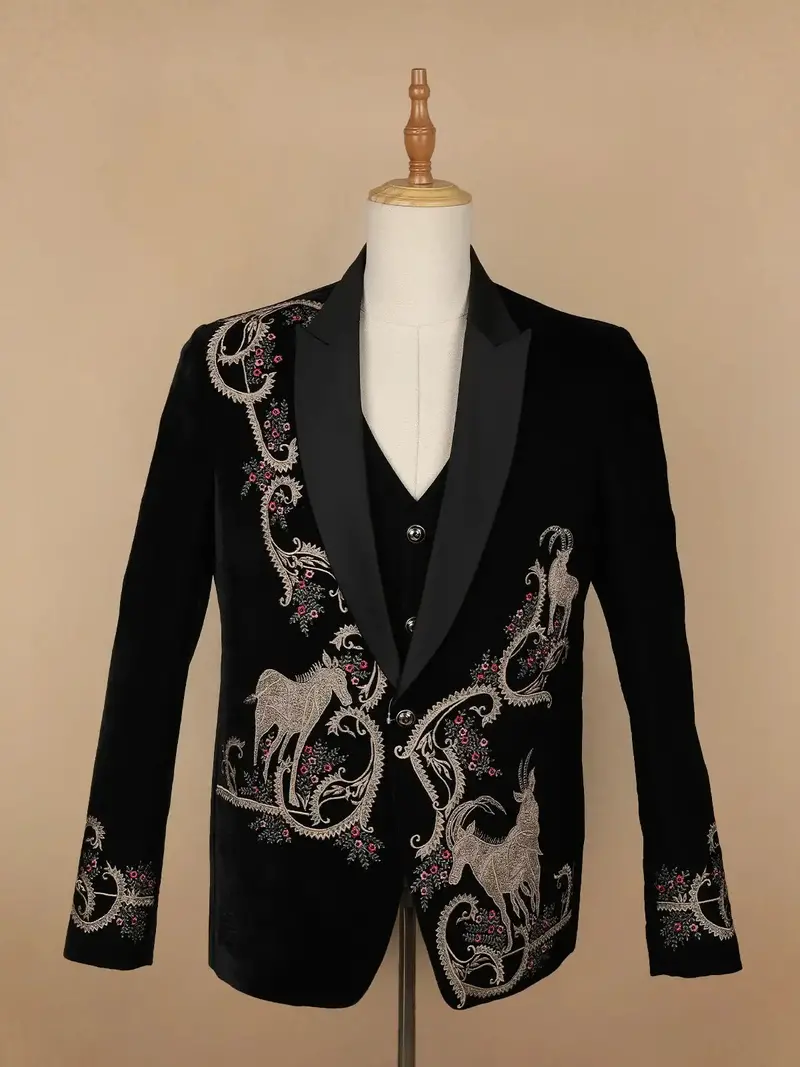 Black Animal Designed Men's Suit 2