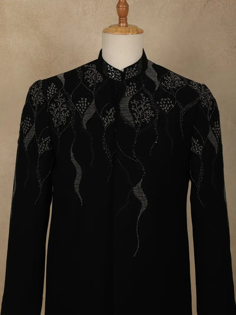 Black Beads Embroidered Design Polynosic Men's Suit 2