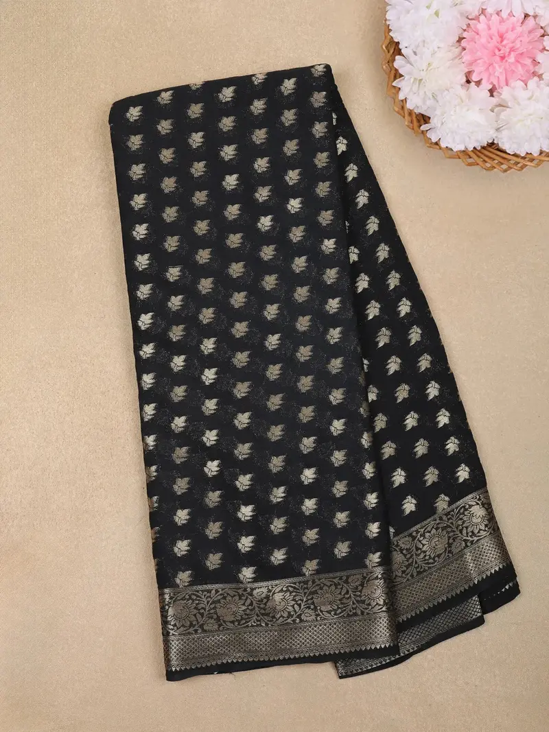 Black Butta Design Chiffon Saree 1