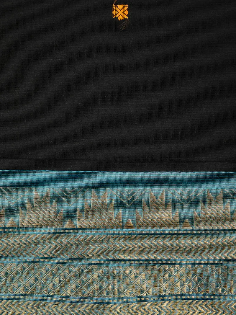 Black Butta Woven Design Cotton Saree With Contrast Zari Border 2
