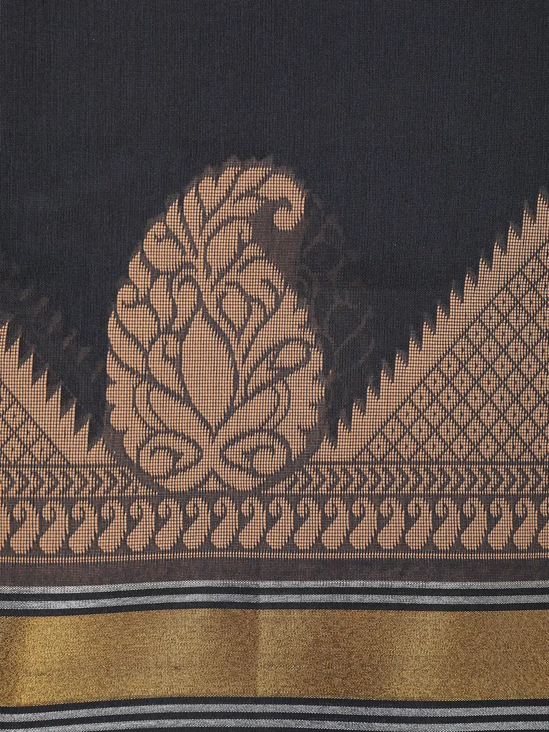 Black Butta Woven Design Cotton Saree With Zari Border 2