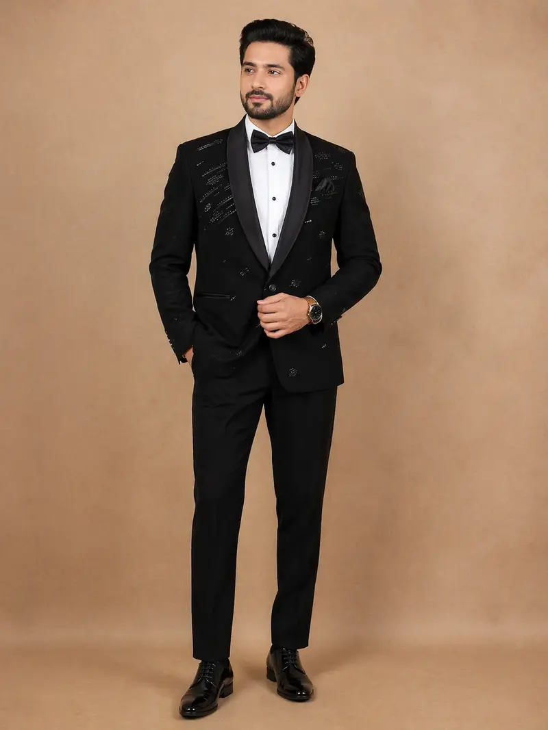 Black Coat Suit Set With Embroidery Designs And Stitched Pants 1