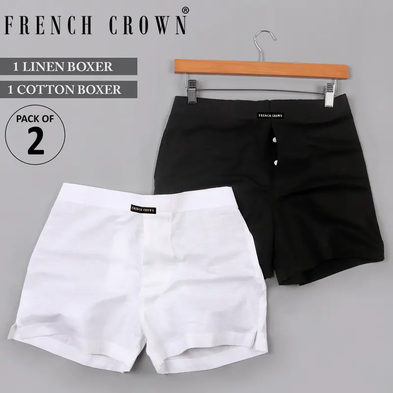 Black Cotton And White Luxurious Linen Boxers 1