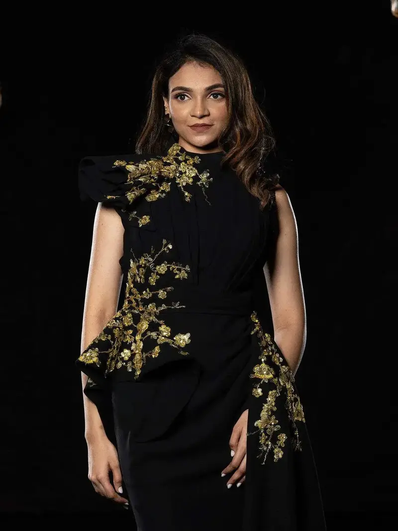 Black Crepe Gown With Sequins & Pearls 2