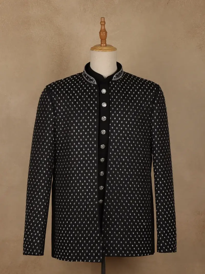 Black Diamond Motif Embroidered Viscose Men's Suit 1
