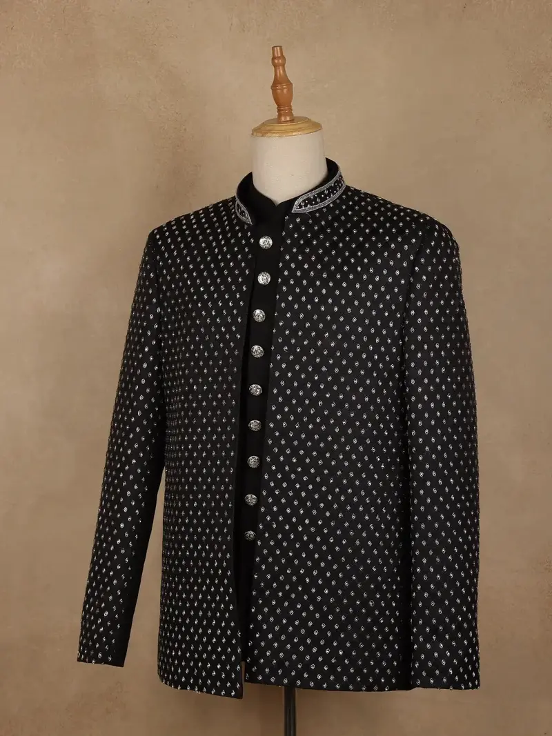 Black Diamond Motif Embroidered Viscose Men's Suit 2