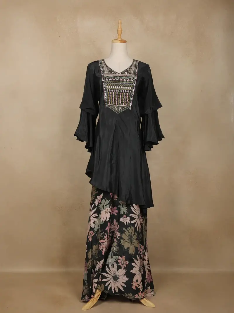 Black Embellished Design Crepe Palazzo Salwar Suit 1