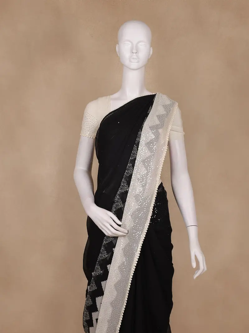 Black Embellished Design Georgette Saree 2