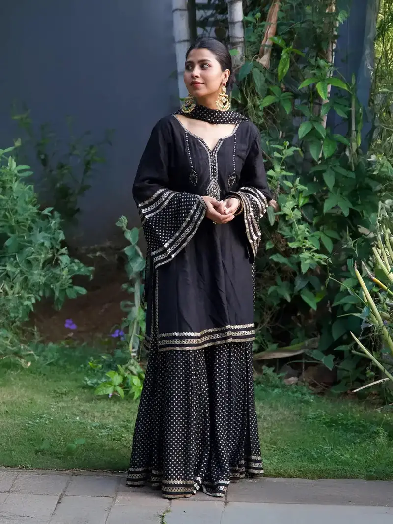 Black Embroidered Cotton Palazzo Salwar Suit 1