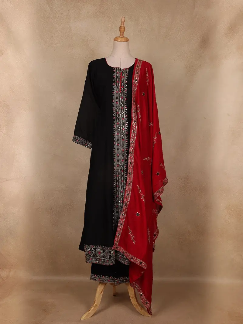 Black Embroidered Georgette Salwar Suit With Dupatta 1