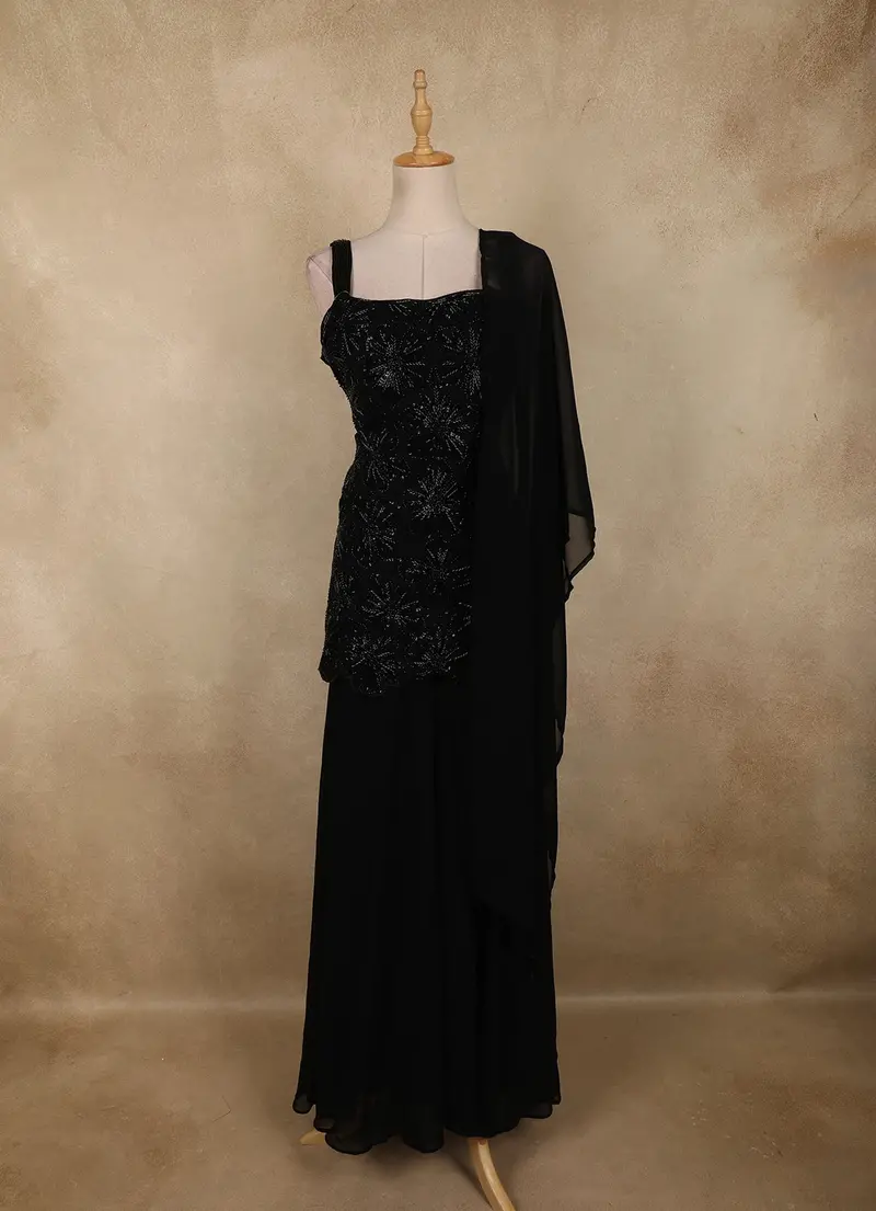 Black Embroidery Georgette Palazzo Suit 1