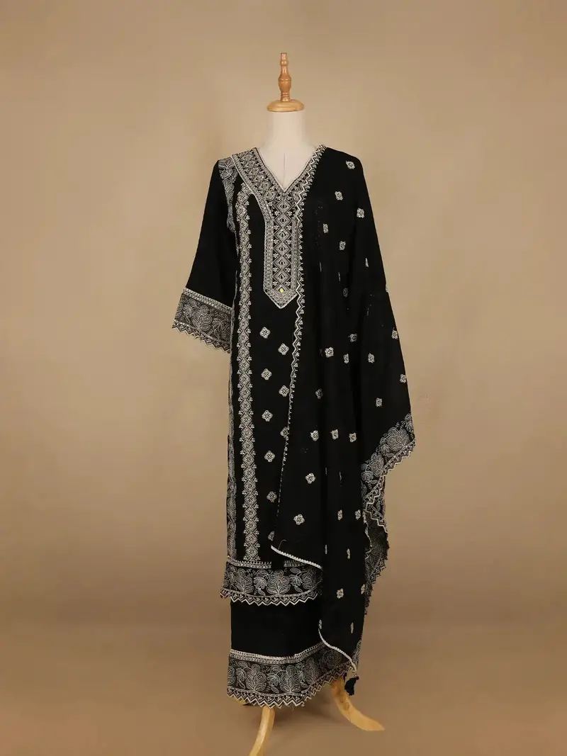 Black Floral And Mirror Work Cotton Salwar Suit 1