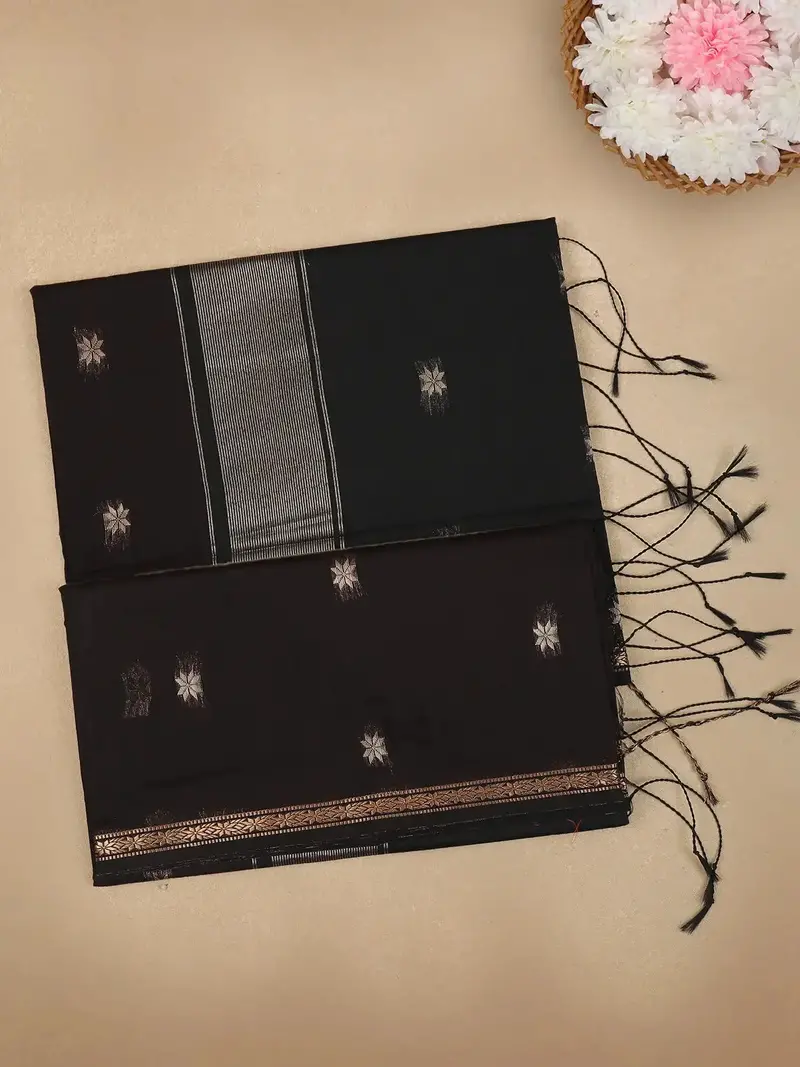 Black Floral Butta Fancy Cotton Saree 1