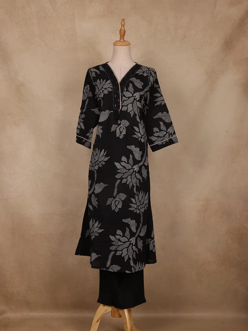 Black Floral Design Cotton Salwar Suit 1