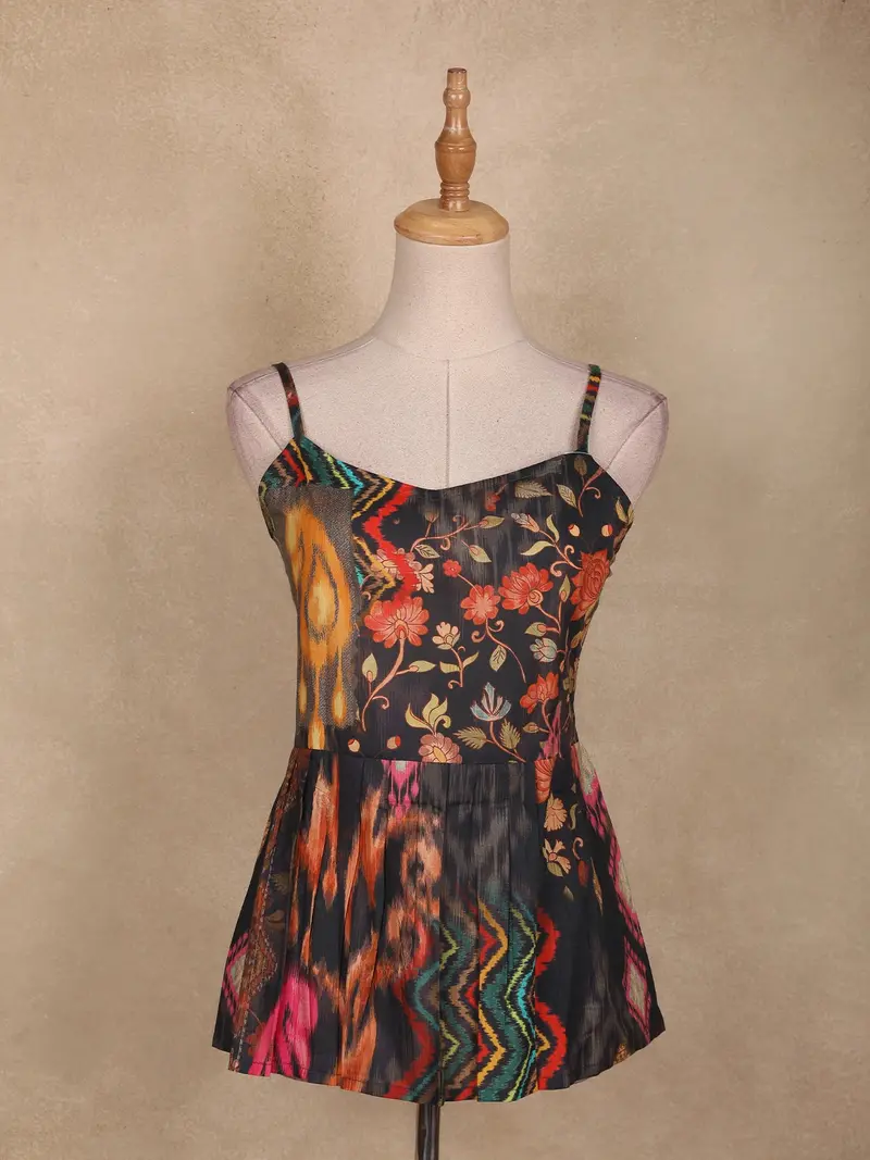 Black Floral Design Cotton Top 1
