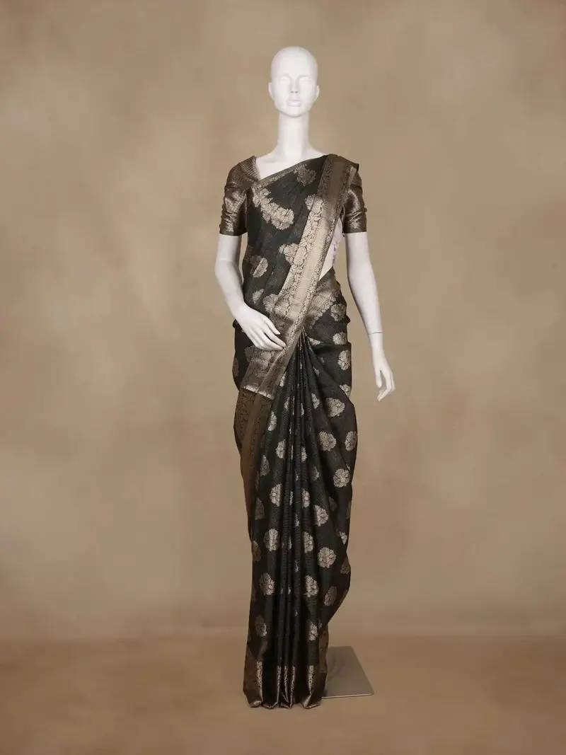 Black Floral Design Kota Cotton Saree 1