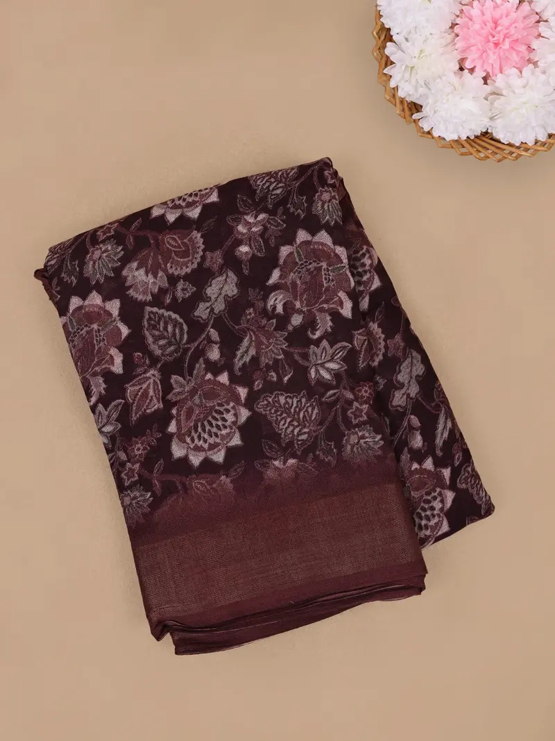 Black Floral Design Linen Cotton Saree 1